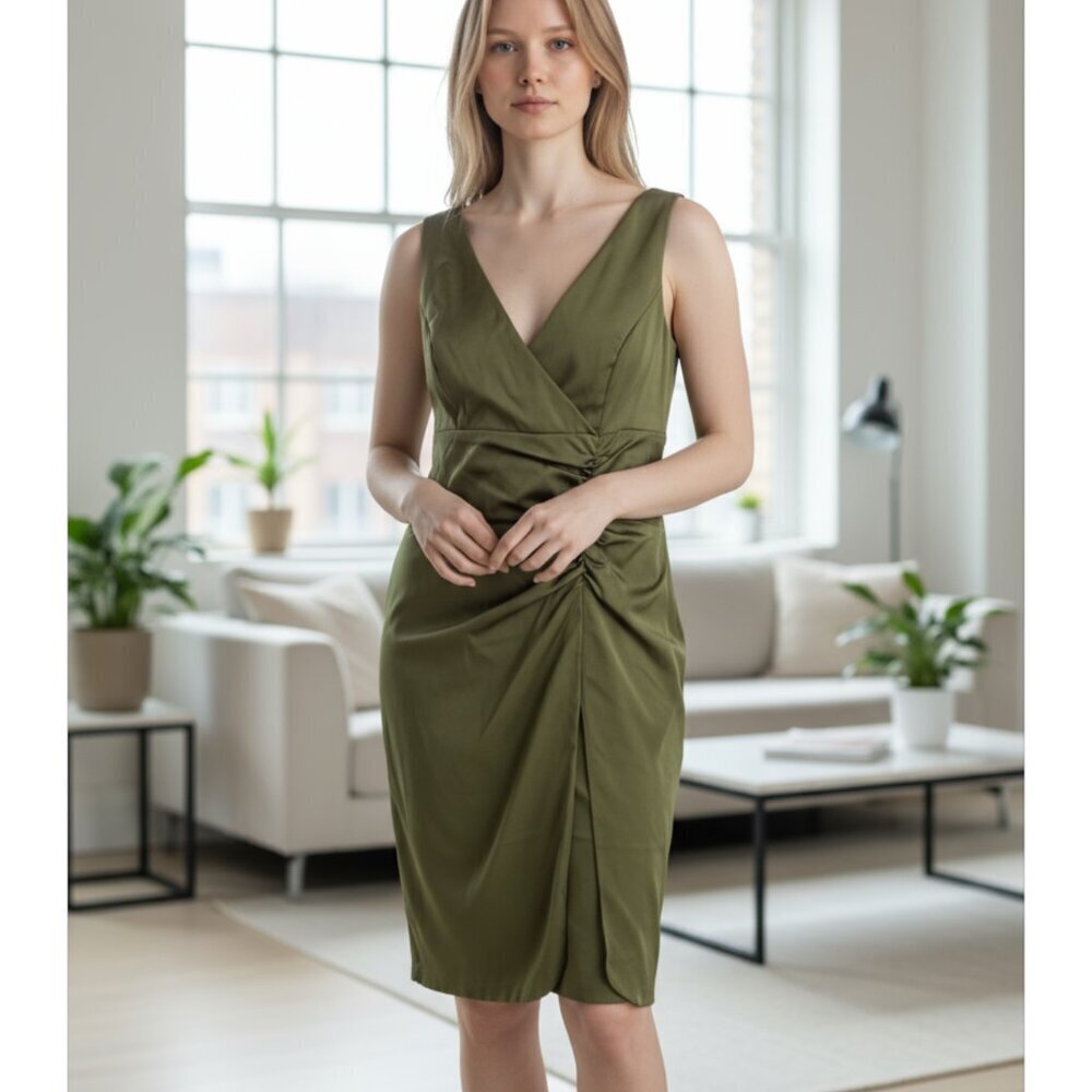 Vintage Y2K Betsy & Adam by Linda Bernell Green Satin Sheath Dress Size 12